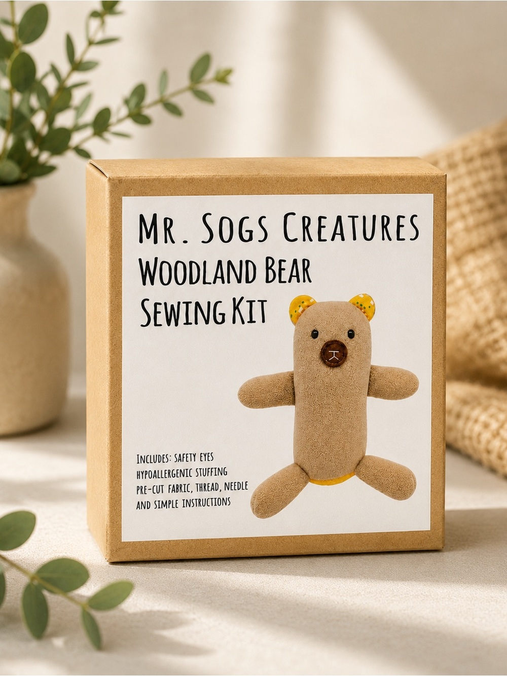 Mr. Sogs Creatures Woodland Bear Sewing Kit – DIY Plush Bear Craft Kit
